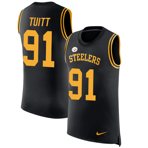 Nike Steelers #91 Stephon Tuitt Black Team Color Men's Stitched NFL Limited Rush Tank Top Jersey - Click Image to Close